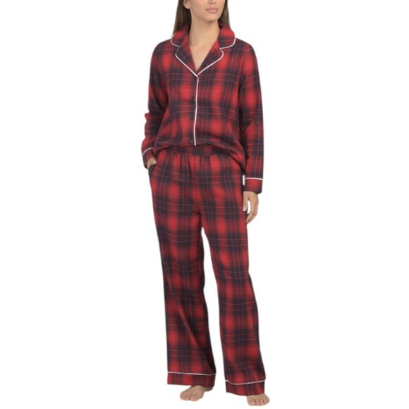 89TH & MADISON Cotton Blend Flannel Plaid Pajama Top And Pants Set - Picture 1 of 4